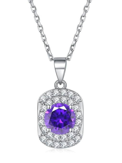 Purple Blue [February] 925 Sterling Silver Birthstone Geometric Dainty Necklace
